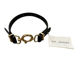 NWT St. John by Marie Gray Black Leather Waist Belt | Size Petite | QuietLuxury